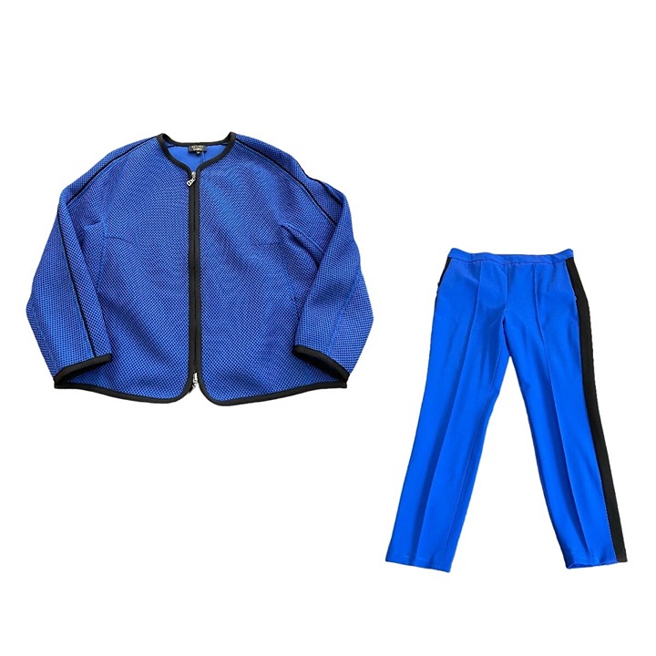Escada Women's Mesh Full Zip Jacket & Pant 2pc Set Blue/Black, Size J) 42 P) 40