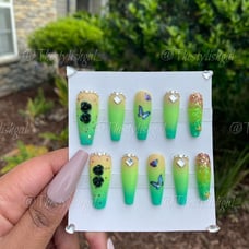 Luxury Green Crystal Press On Nails