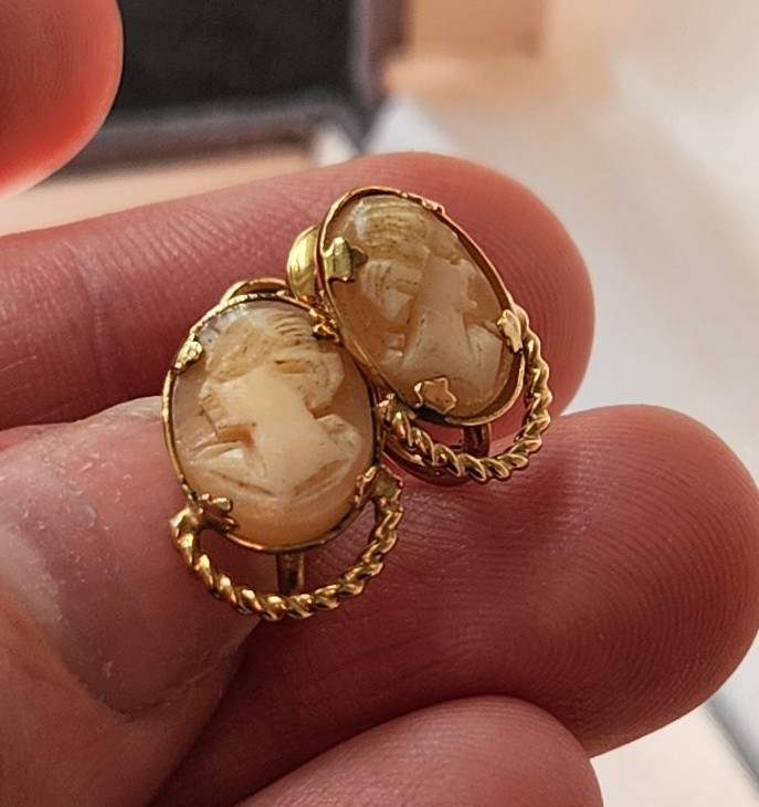 Vintage 1/20 12K Wells Cameo Screwback Earrings