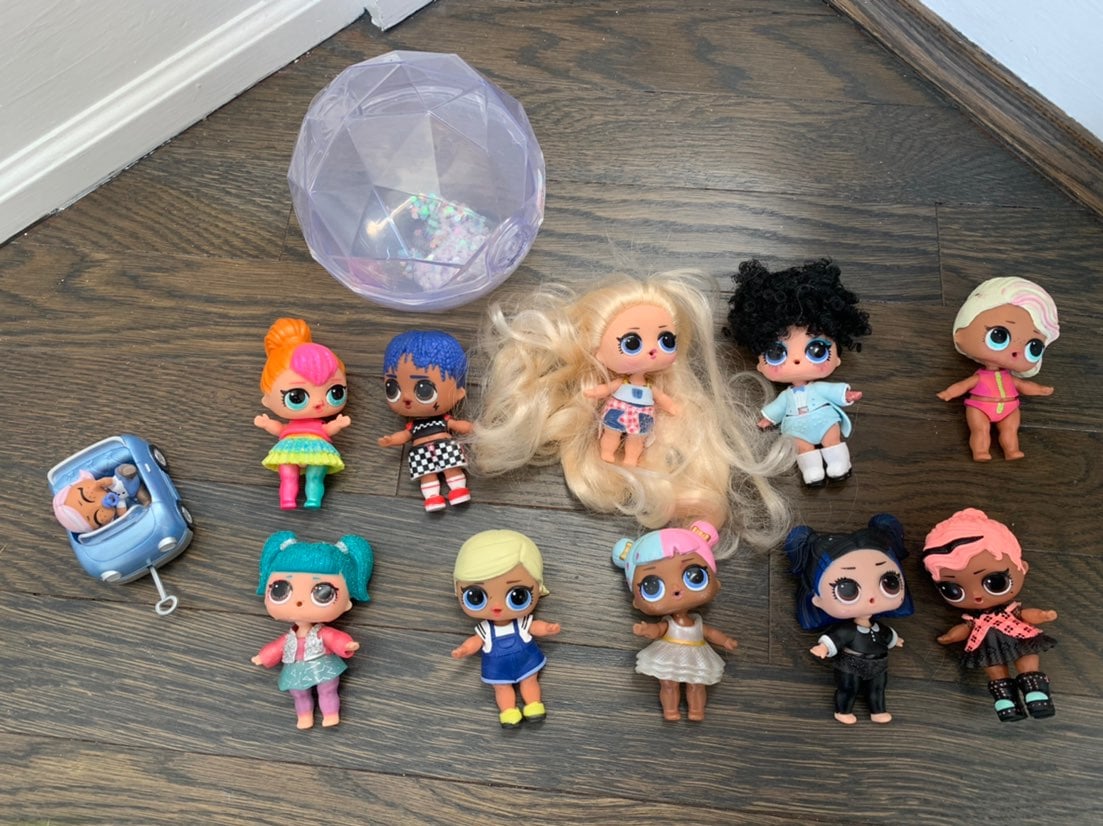 lot lol dolls 10 plus 1 baby car ans glitter ball