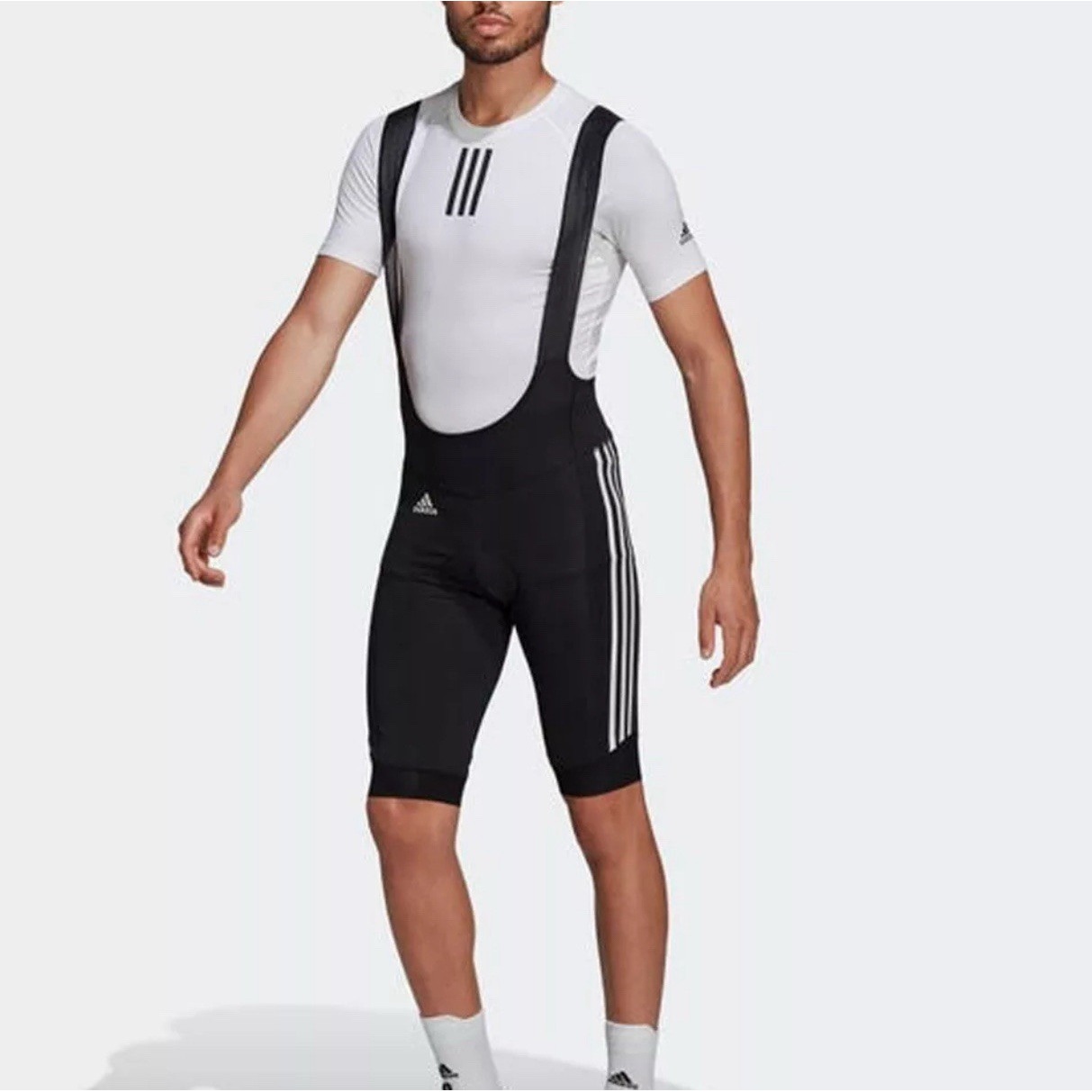 Adidas Men's Large The Padded Cycling Bib Shorts, Black/White Aeroready IJ8339