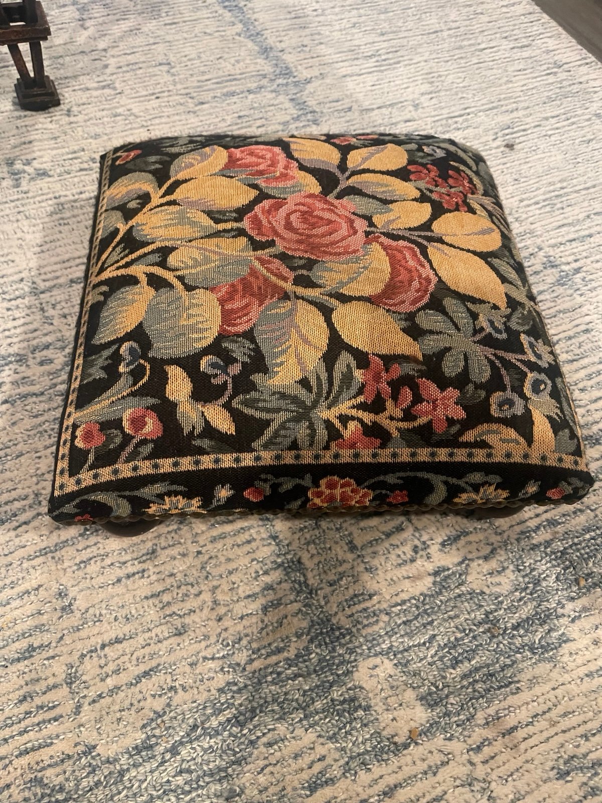 Vintage rose tapestry foot stool