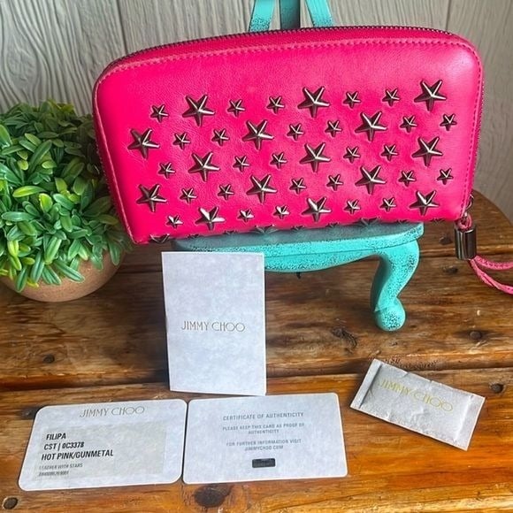 Jimmy Choo Filipa Hot Pink leather with gunmetal stars EUC