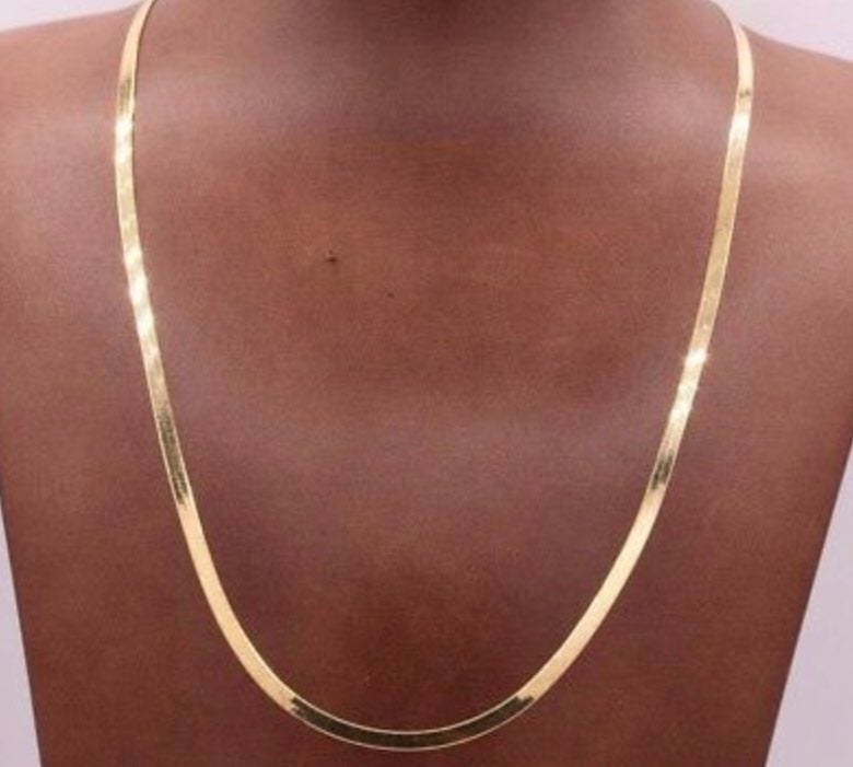 High Polished Herringbone Necklace Chain 10K Solid Yellow Gold 3.0mm