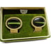 Swank Cufflinks Mesh Set Green Cabochon Gold Tone Wedding Tux Vintage IOB