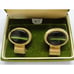 Swank Cufflinks Mesh Set Green Cabochon Gold Tone Wedding Tux Vintage IOB