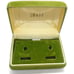 Swank Cufflinks Mesh Set Green Cabochon Gold Tone Wedding Tux Vintage IOB