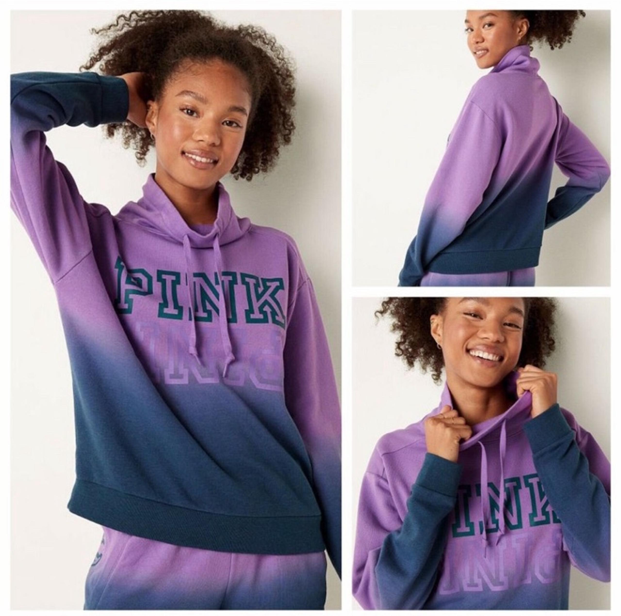 Vs Victorias Secret Pink Campus Cowl Neck Sweater Jacket Top Amethyst Dip Dye M