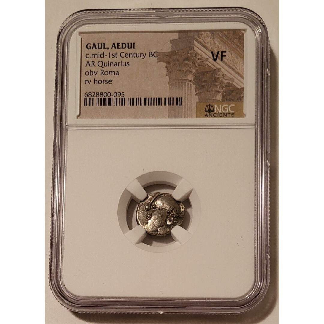Gaul - Aedui Tribe - c mid-1st Century BC AR Quinarius rv horse Vf NGC