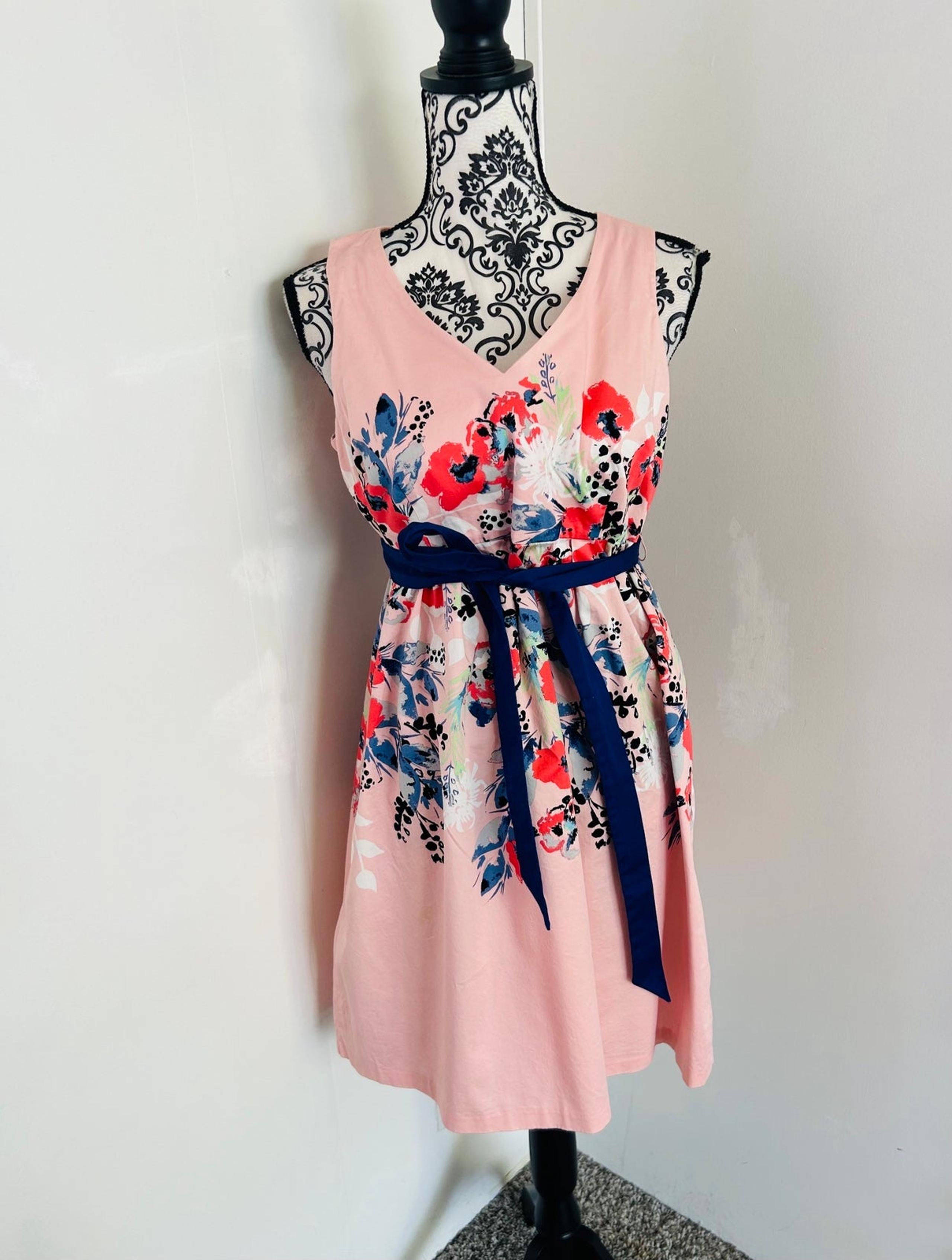 Motherhood Maternity Light Pink Floral V-Neck Sleeveless Tie Waist Cotton Dress