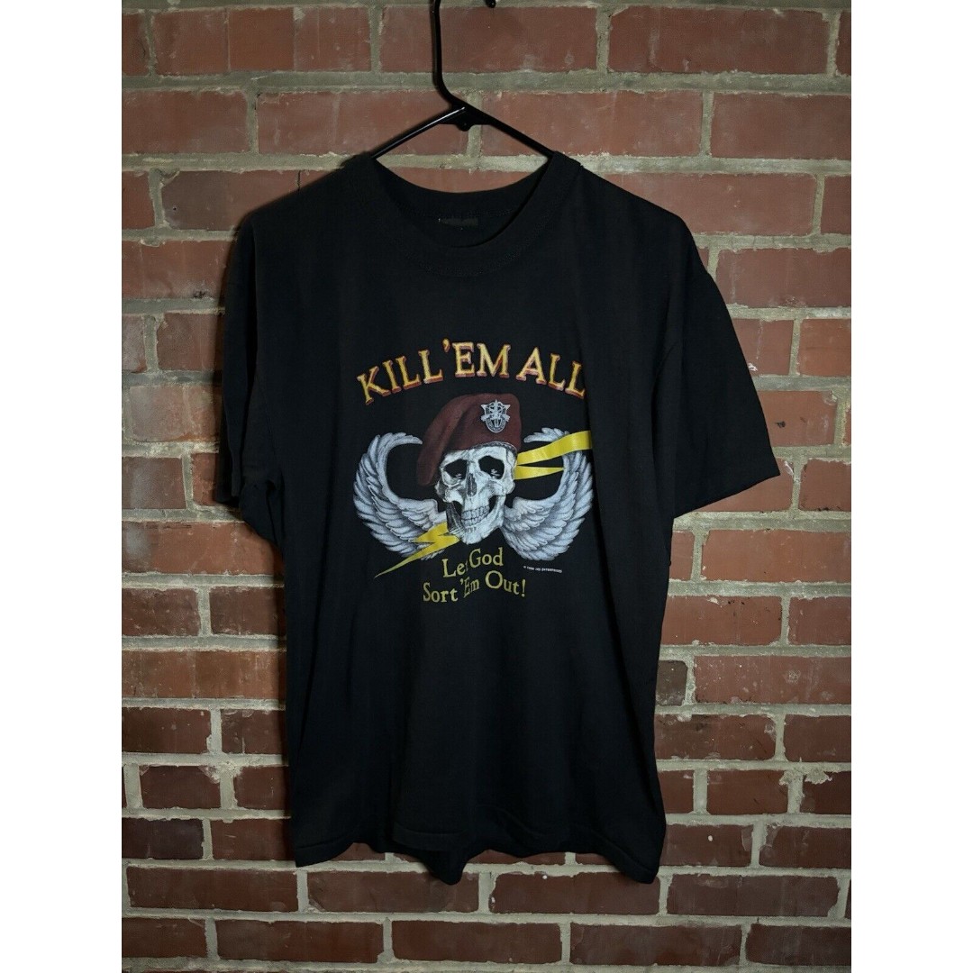 Vintage 80s Special Forces Shirt 1986 Kill Em All Let God Sort Em Out Large