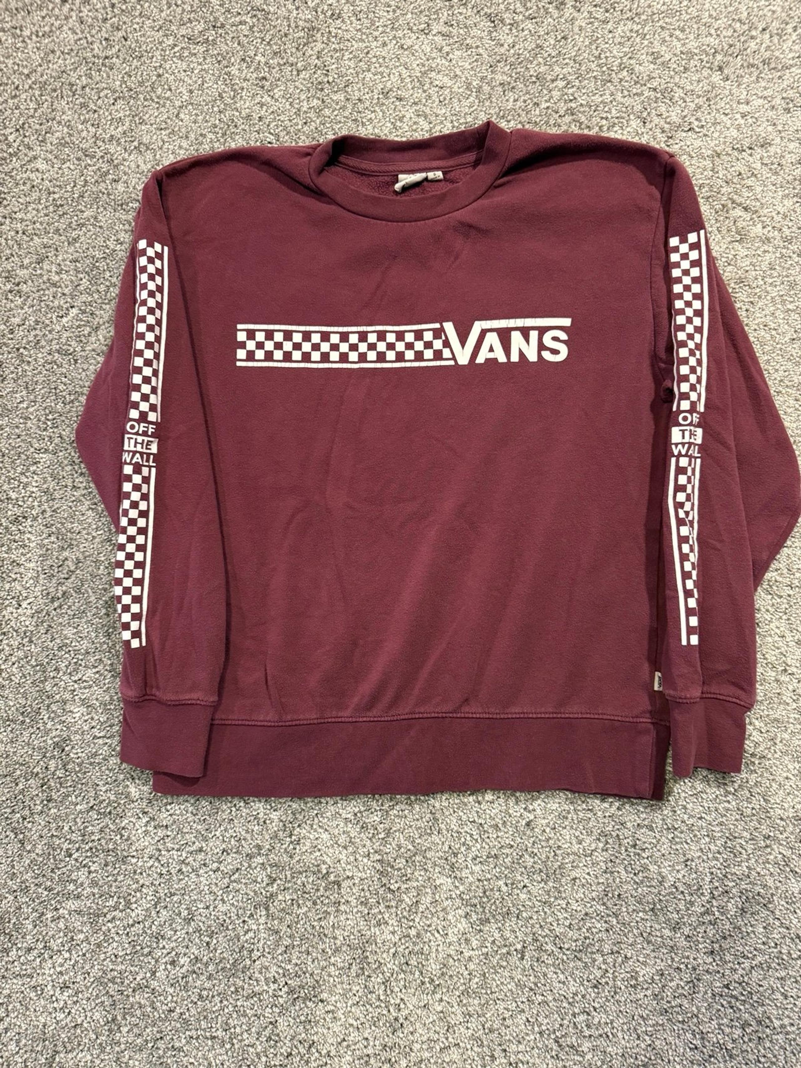 Vans Sweatshirt Mens Small Maroon Off The Wall Crew Neck Pullover Fleece