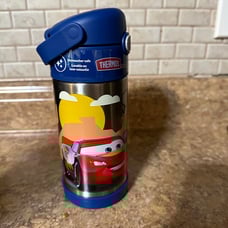 Water Bottle with Straw - 12 Ounce, Cars - Kids Stainless Steel Water Bottle