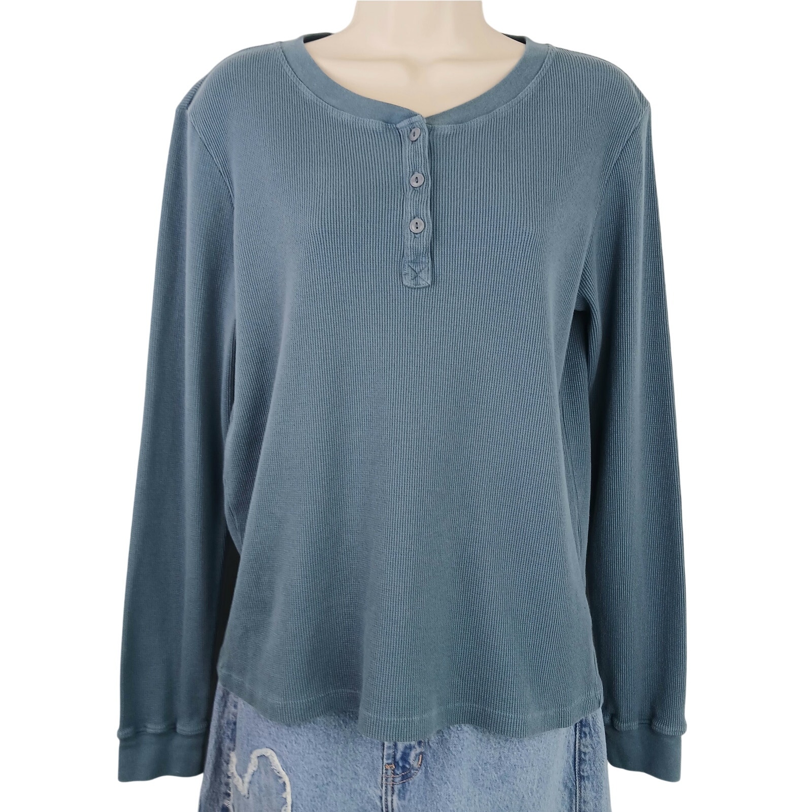 American Giant SZ M Women's Thermal Henley Long Sleeve Blue
