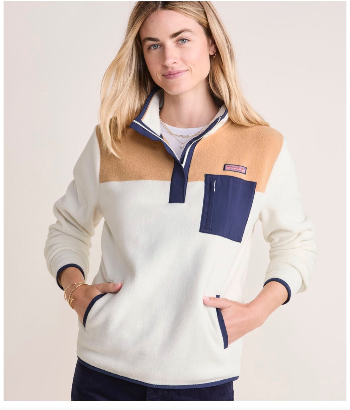 Vineyard Vines Harbor Fleece Quarter-Snap, Marshmellow, size M