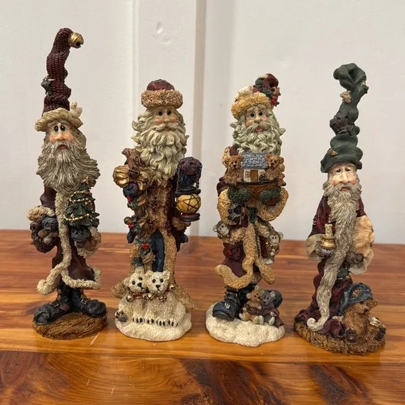 Vtg Boyds Bears The Folkstone Collection Folk Art Santa Figurines Set of 4