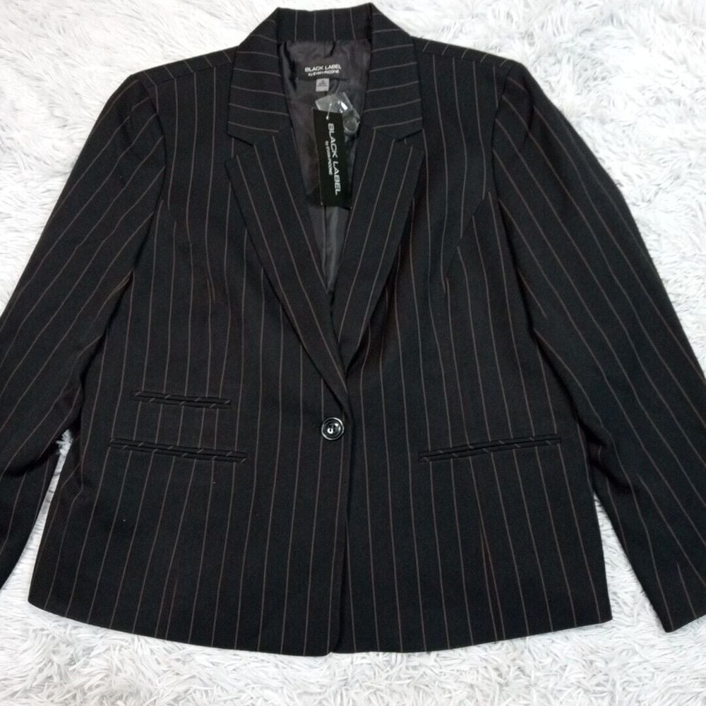 Evan Picone Jacket Womens 18 Black Suit Coat Lined Black Label Faux Pockets New