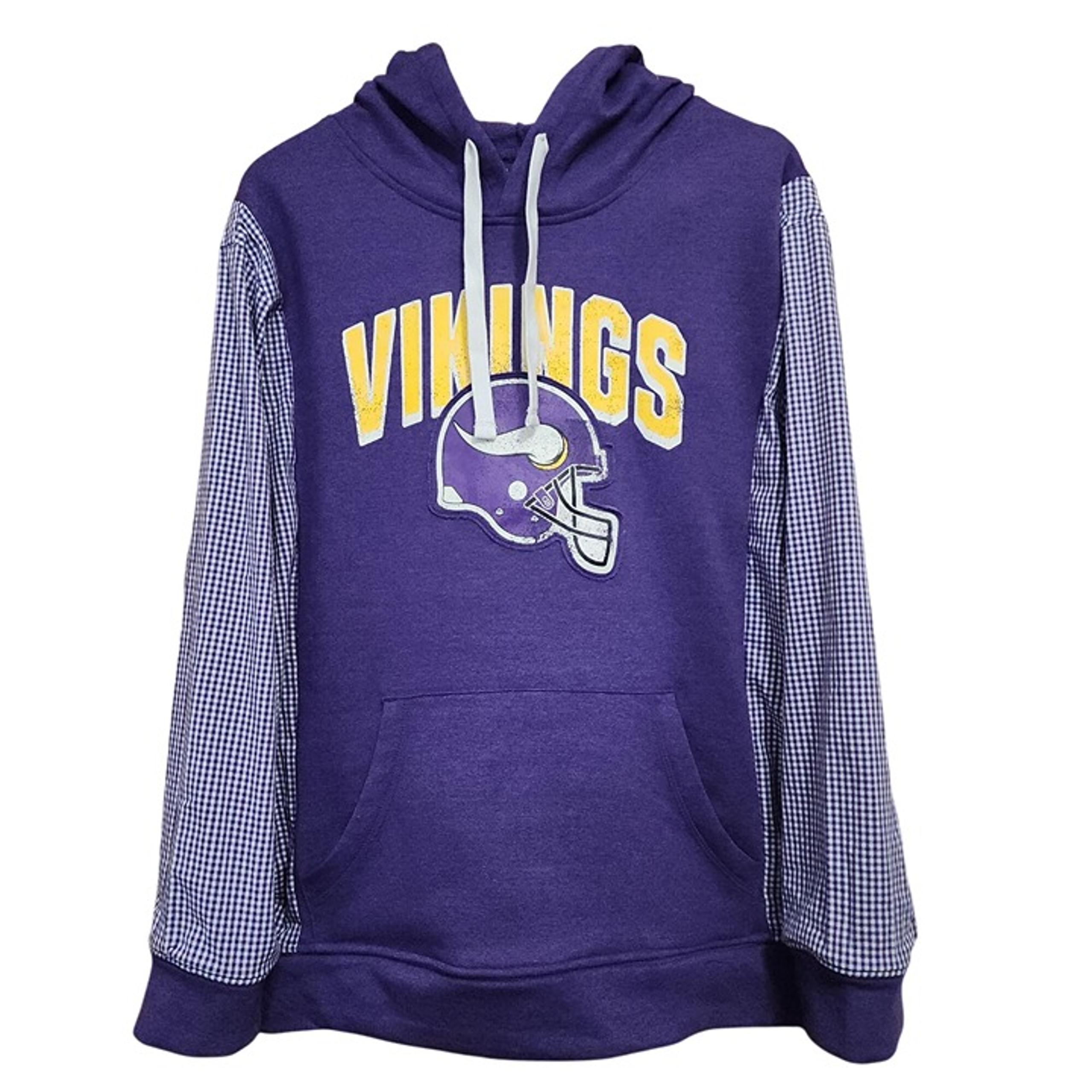 Upcycled Minnesota Vikings Hoodie Purple Gingham Men's Large