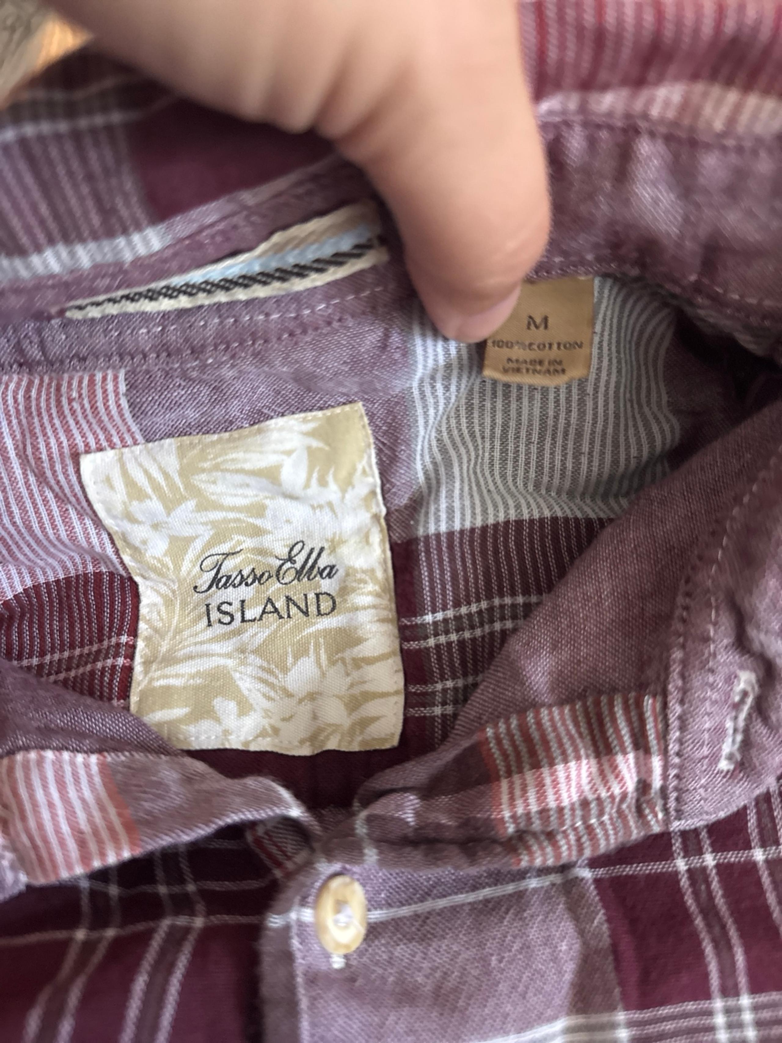 Tasso Elba Island Red Striped Cotton Short Sleeve Button Down Shirt, Size M