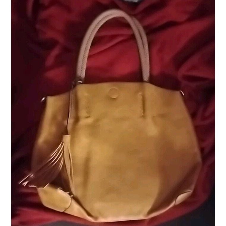 Camel-Tan Colored Leather Large Bag/Purse W/CIRCLE Braided Handles &Tassel, EUC