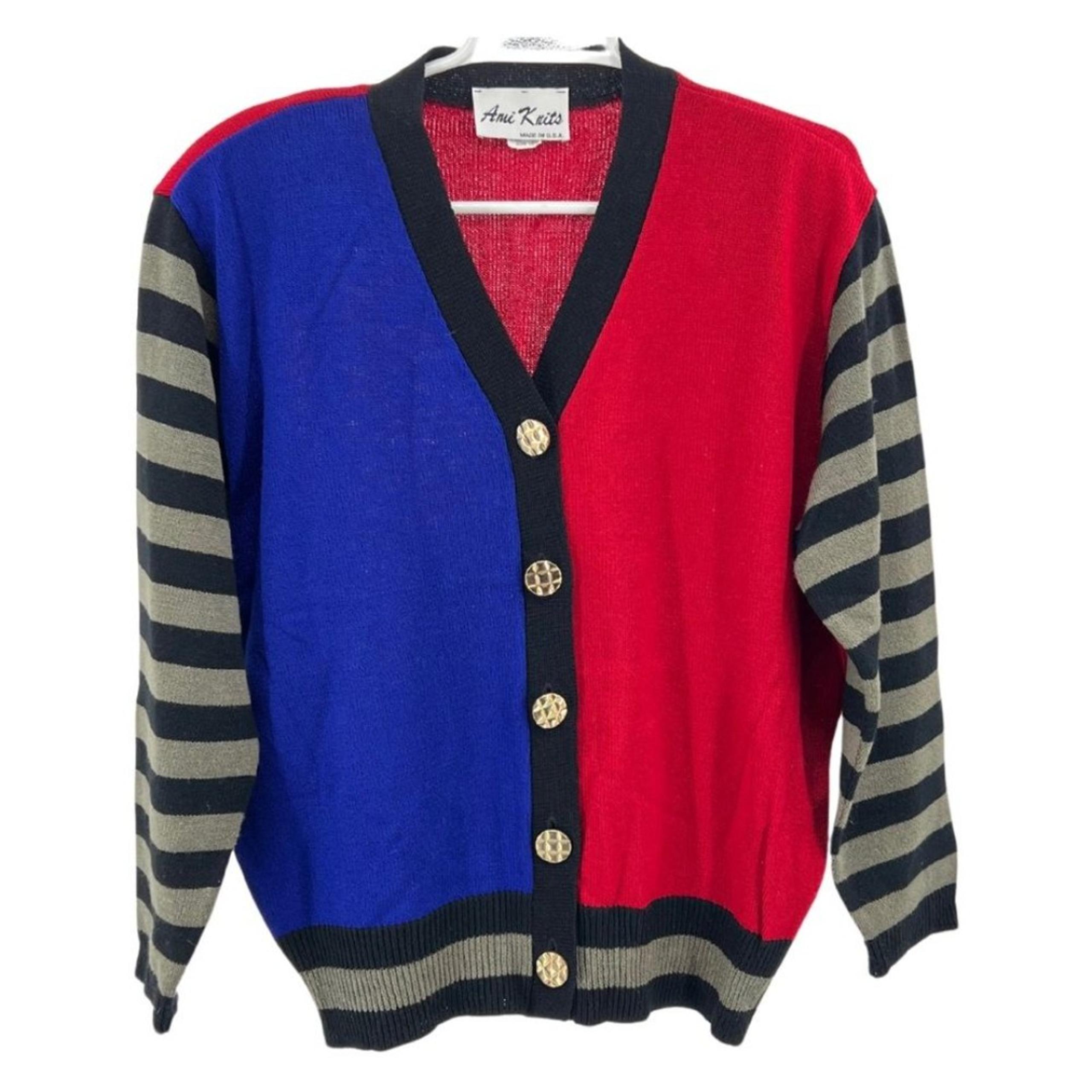 Ami Knits cardigan vintage varsity colorblock sweater 18 academia made in USA