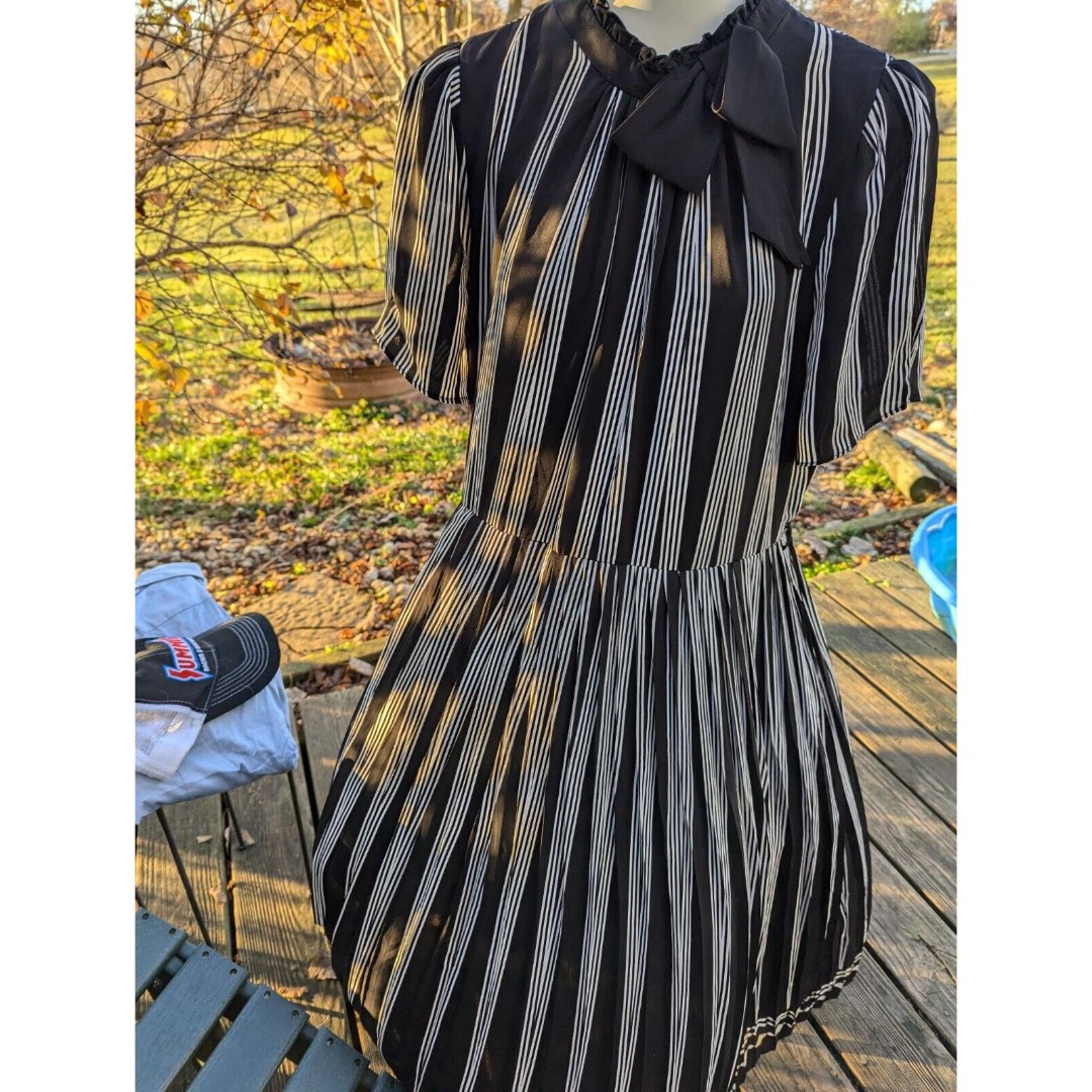 Excellent Karl Lagerfeld Paris Striped Lined Pleated Border Print SS Dress Sz 16