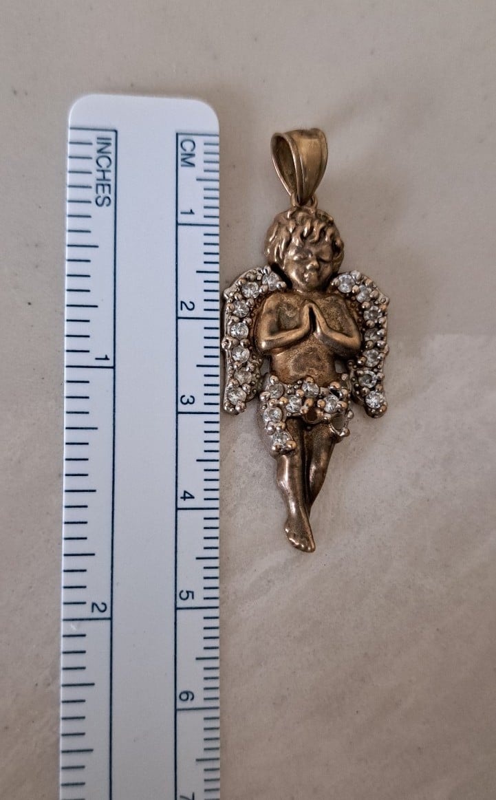 Vintage 10k Solid Gold Praying Angel Diamond Pendant