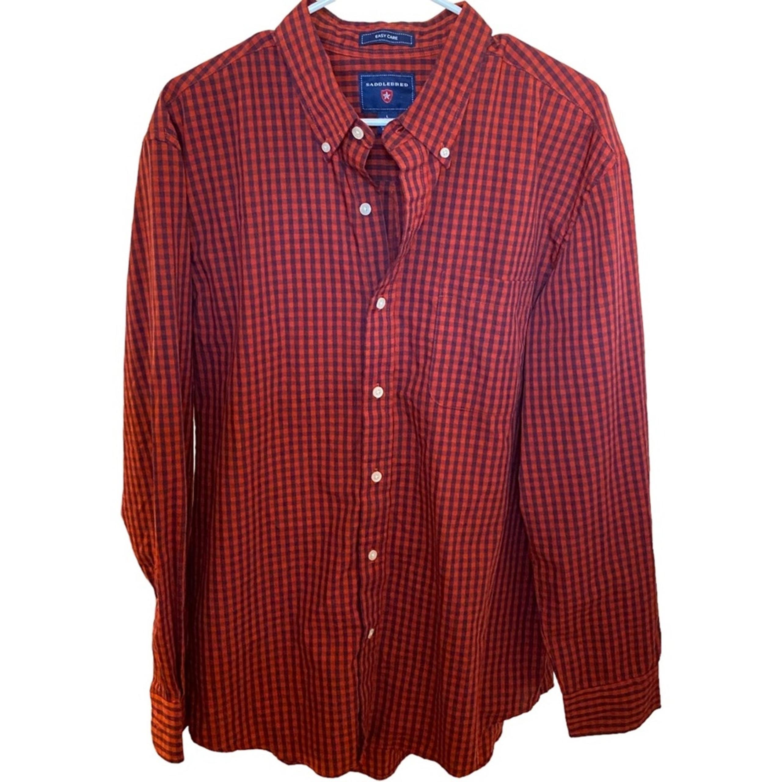 Men’s saddlebred L plaid gingham check lumberjack button up shirt