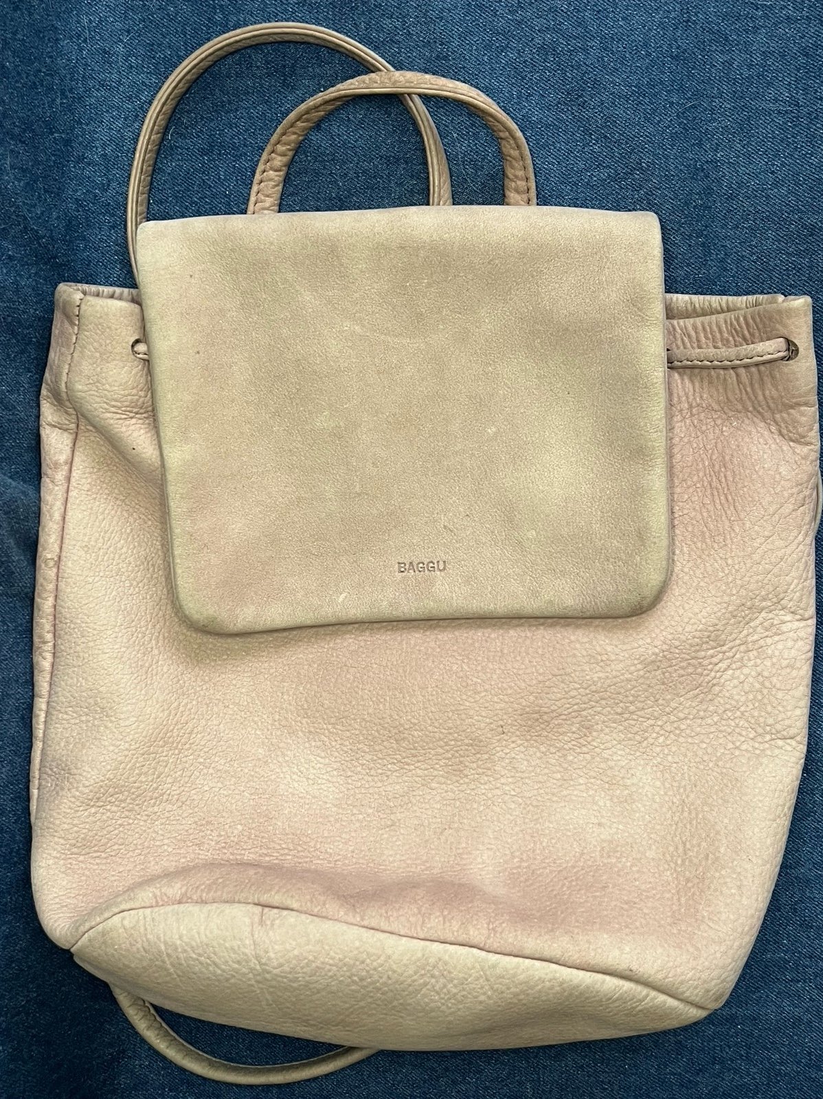 BAGGU Leather Blush / Beige Natural Milled Leather Backpack