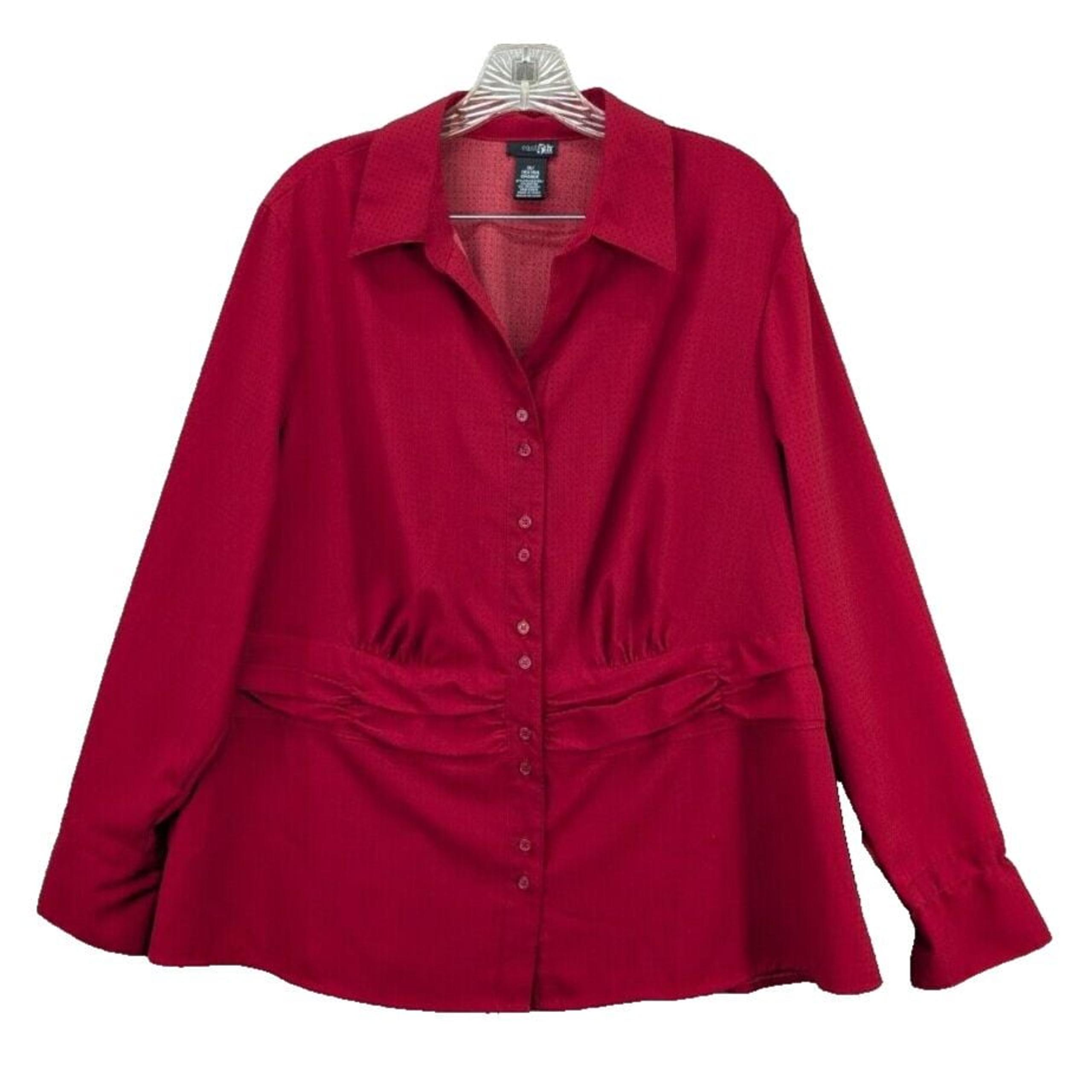 East 5th Women's Plus 1X Babydoll Red Blouse Polka Dot Valentine Casual Career