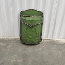 Vintage Green Metal Letter Post Box Embossed Bird Decoration
