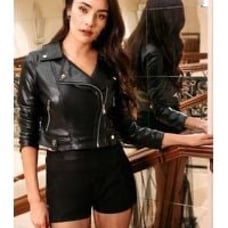 BEBE Vegan Leather Black Motorcycle Jacket-Size L-SEE ACTUAL PHOTOS!!!