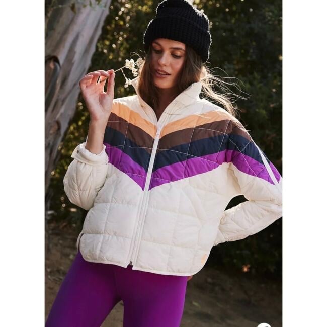 FP Movement x Hatch Printed Puffer Jacket Ivory Chevron Combo NWT Size M