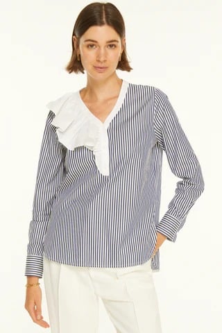 Harshman Navy & White Vivienne Stripe Popover Tunic Blouse XS Retail 228