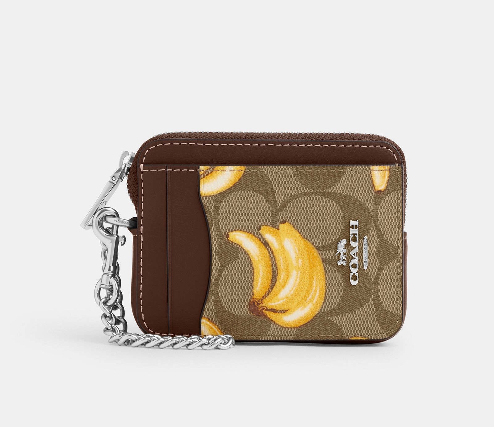 Coach Zip Card Case In Signature Canvas With Banana Print