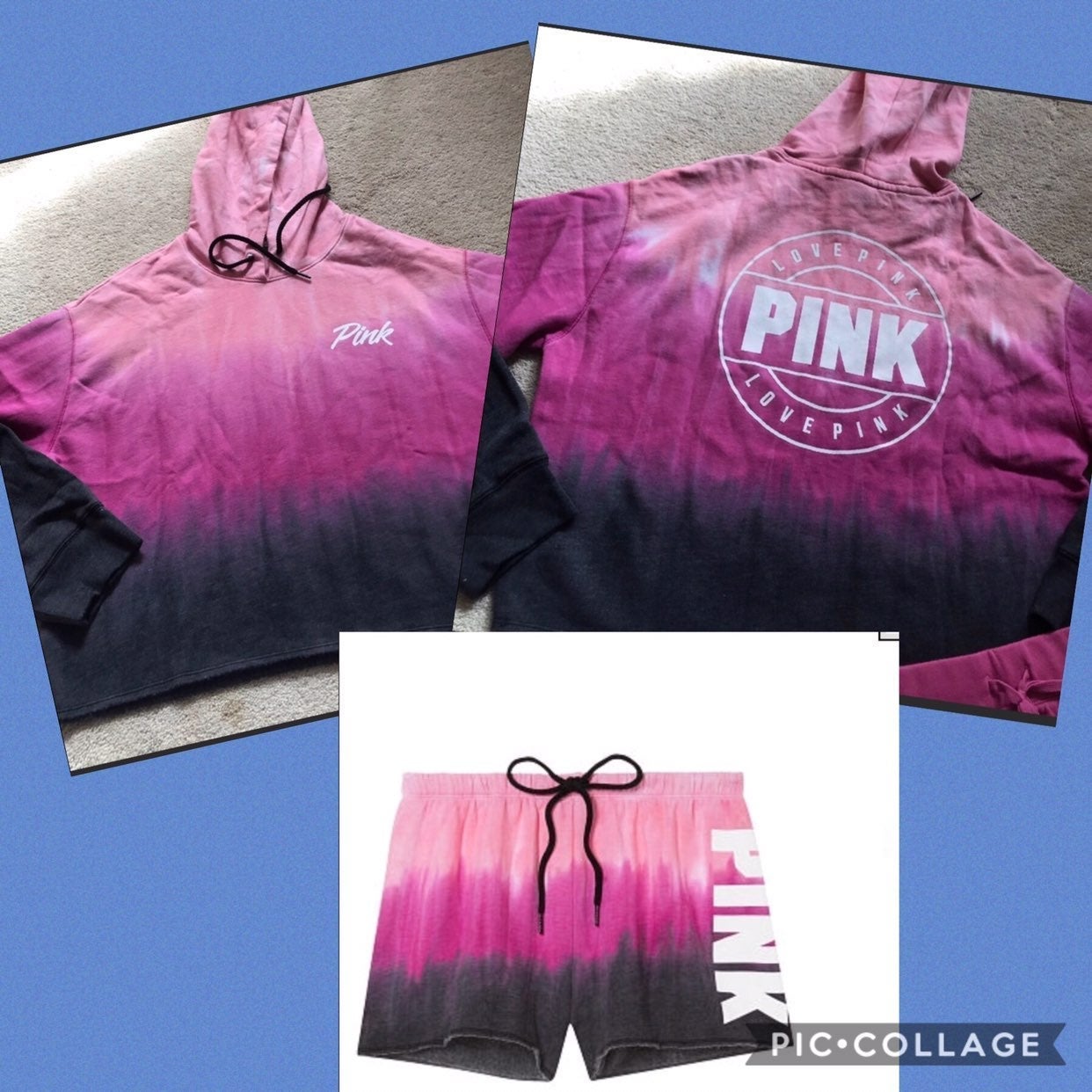Vs Pink Hooded Pullover & Shorts Set
