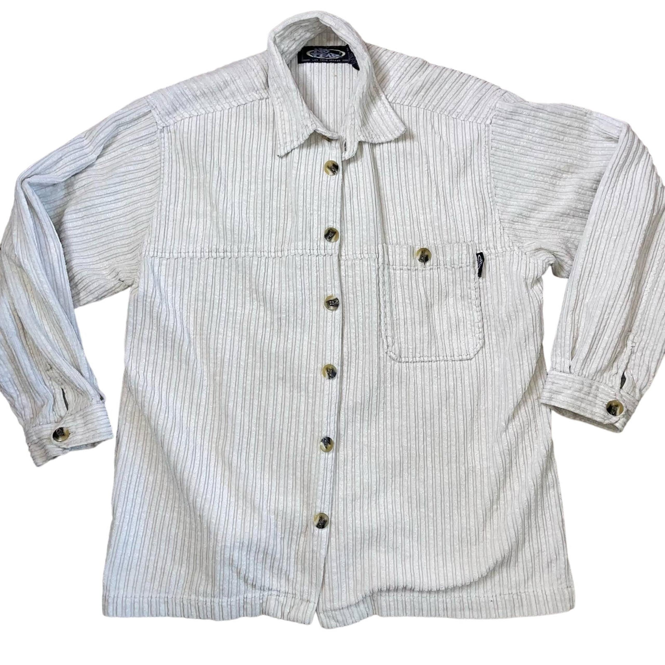 NO FEAR Y2K shirt button up/down ribbed textured men's white SZ LG 90's top