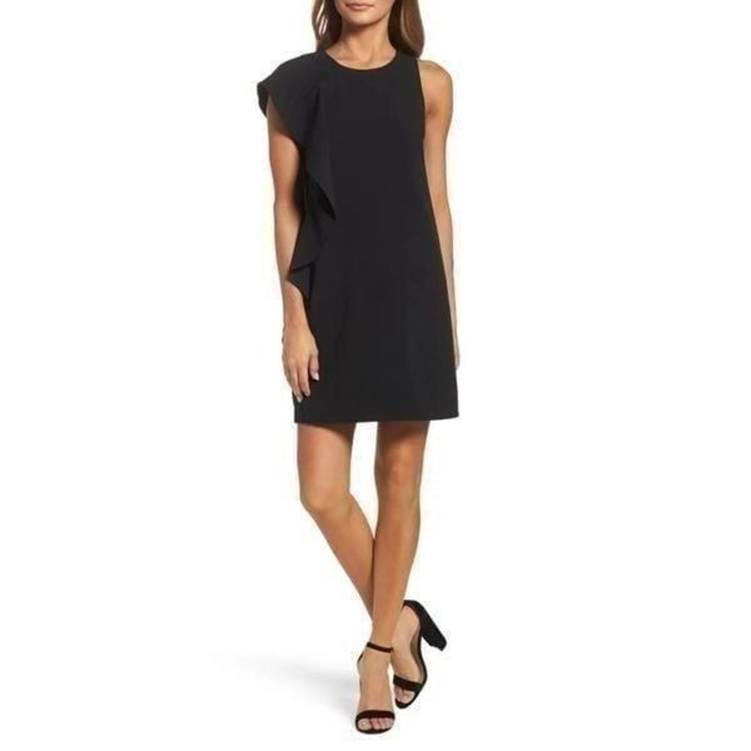 Chelsea28 Women's Black Asymmetrical Ruffled Sleeveless Shift Dress Size 4