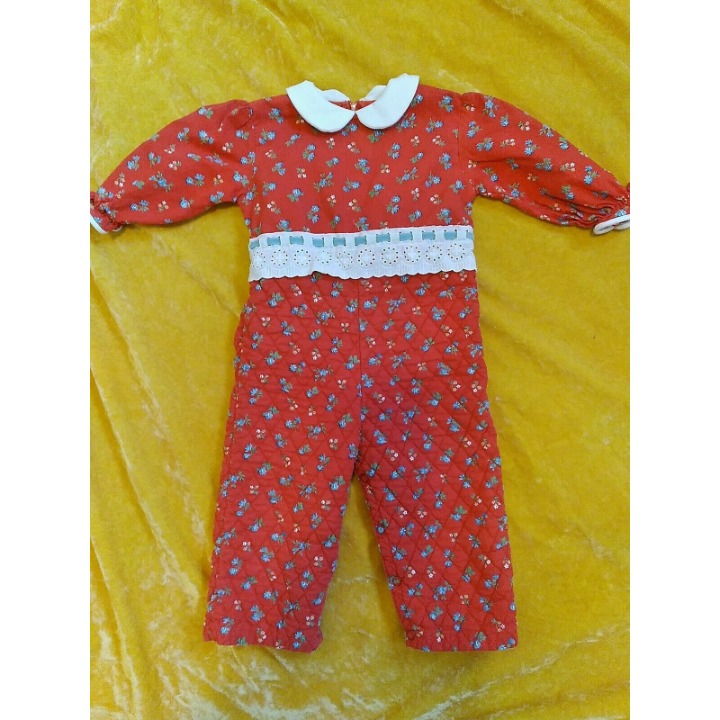 Vtg 70s Playsuit One Piece Red Floral Quilted 2T Little One by Johnston