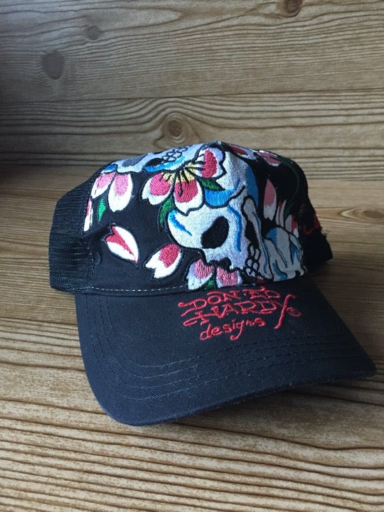 *VINTAGE* Don Ed Hardy Christian Audigier Snapback Trucker Hat Skulls & Flowers