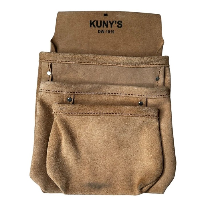 KUNYS Split Grain Leather 3 Pocket Drywall Nail Tool Belt Pouch Holder, DW1019