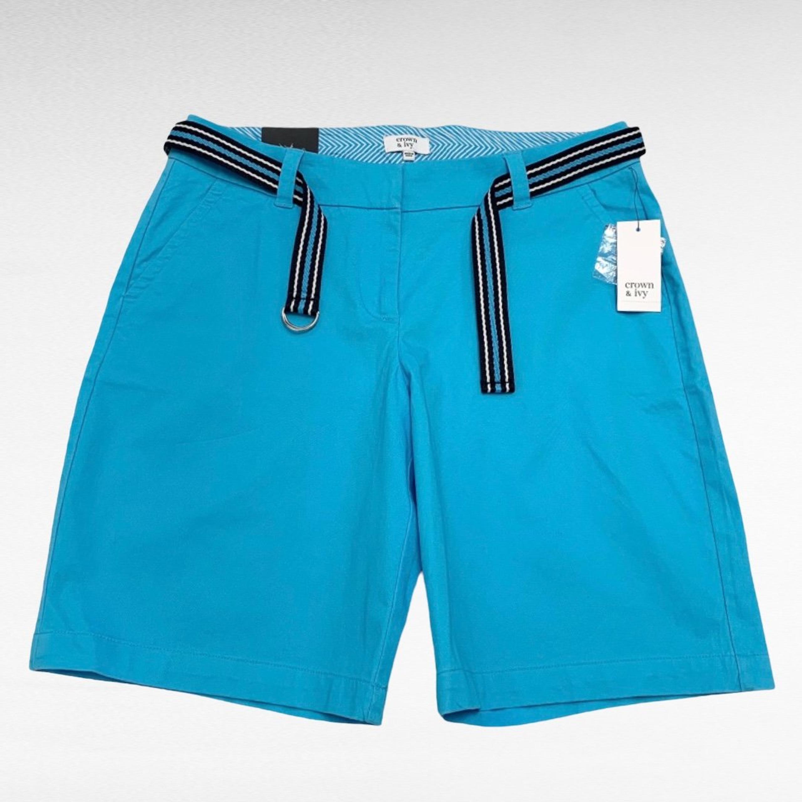 Crown & Ivy | Belk Exclusive Turquoise Caribbean Blue Belted Chino Shorts