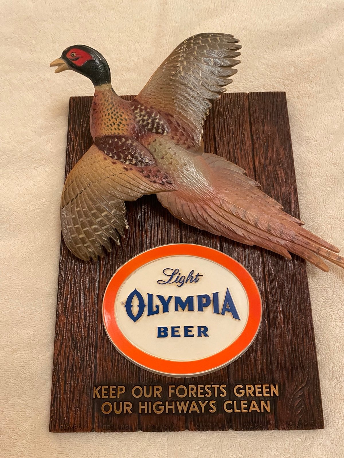 1963 Olympia wildlife pheasant beer sign