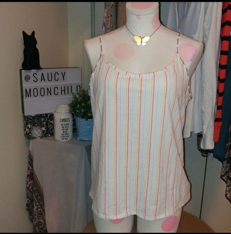 NEW Calvin Klein Sleep Intimates Rainbow Stripe VSCO Shelf Bra Tank Top XL