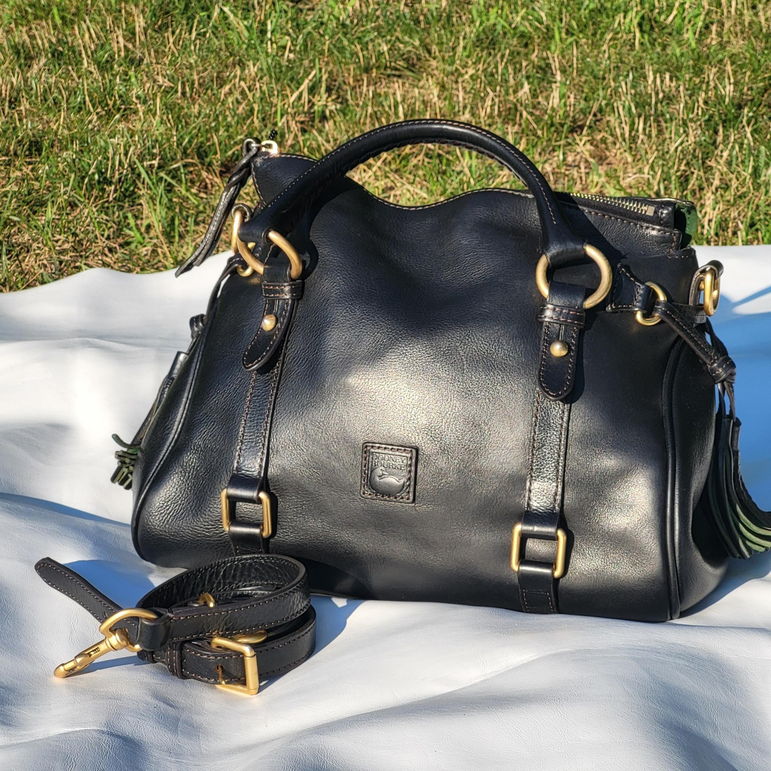 Dooney Burke Florentine Black Large Satchel Crossbody Leather Bag
