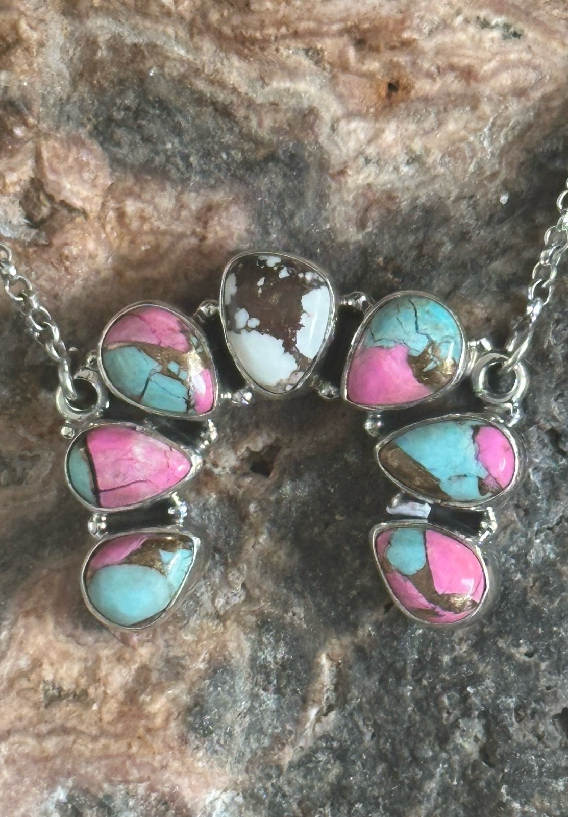 Naja Cotton Candy Dahlia Wild Horse Southwestern Sterling Silver Necklace