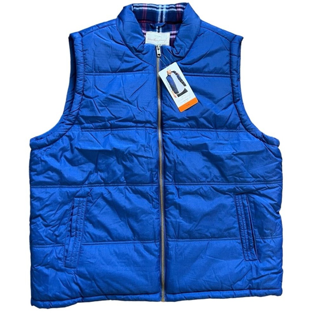 NWT Weatherproof Blue Quilted Puffer Vest Flannel Lined Full Zip Men's size XXL