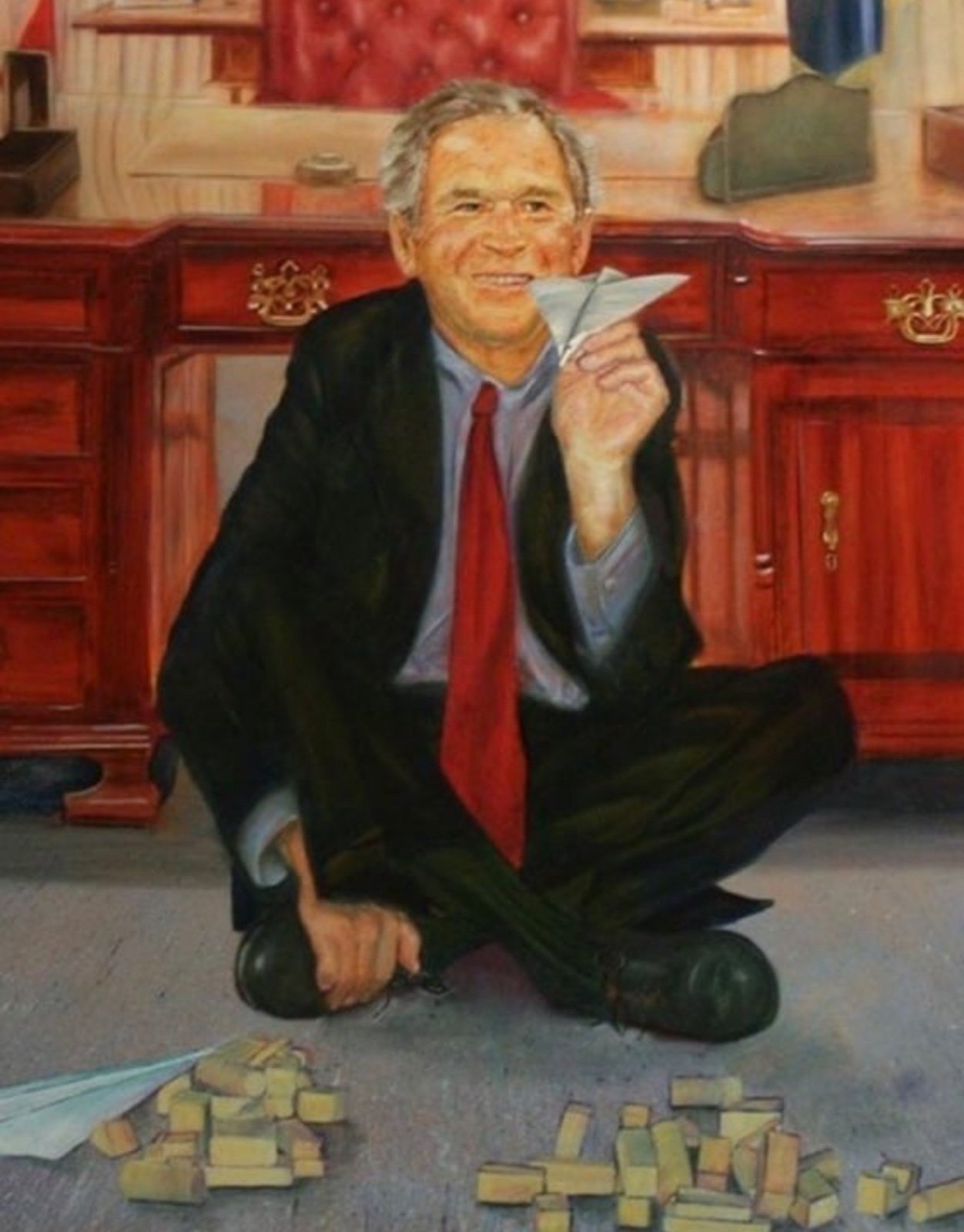 George Bush Playing Jenga Towers and Planes Print 24x36 High Gloss 11 Mil bush