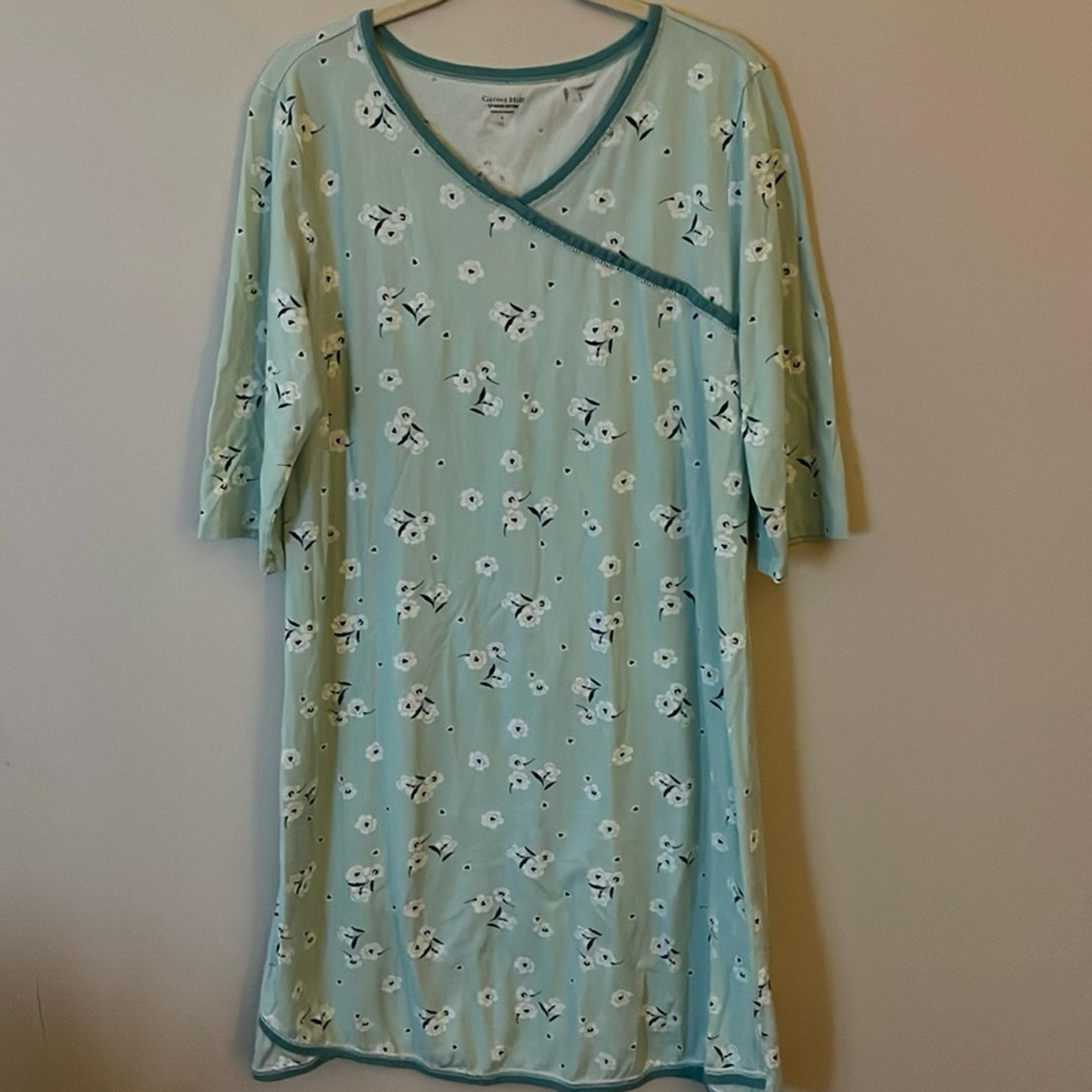 GARNET HILL Asian Wrap Organic Cotton Midi Nightgown Size S