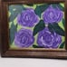 Handmade Framed Art Painting Purple Roses Flowers on Paper 8x10 inches